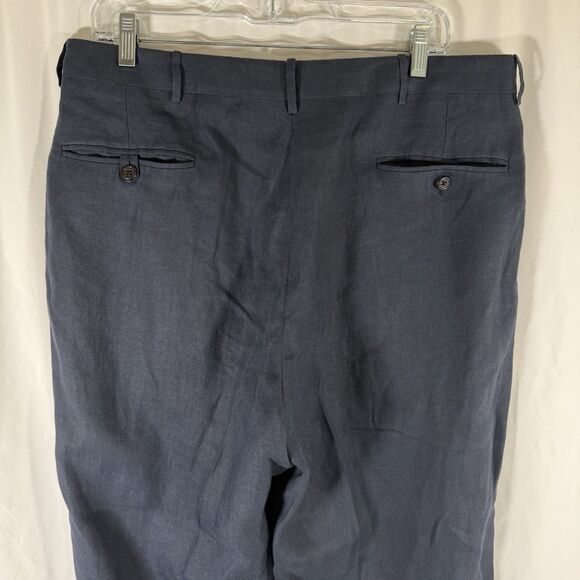 Polo by Ralph Lauren 100% Flax Pants 36 Blue Pleated Blue Label Linen Made Italy - Picture 10 of 11
